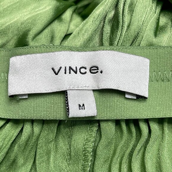 Vince Women's Green Crushed Pleated Satin High Waist Pull On Pants Size Medium - Picture 3 of 12